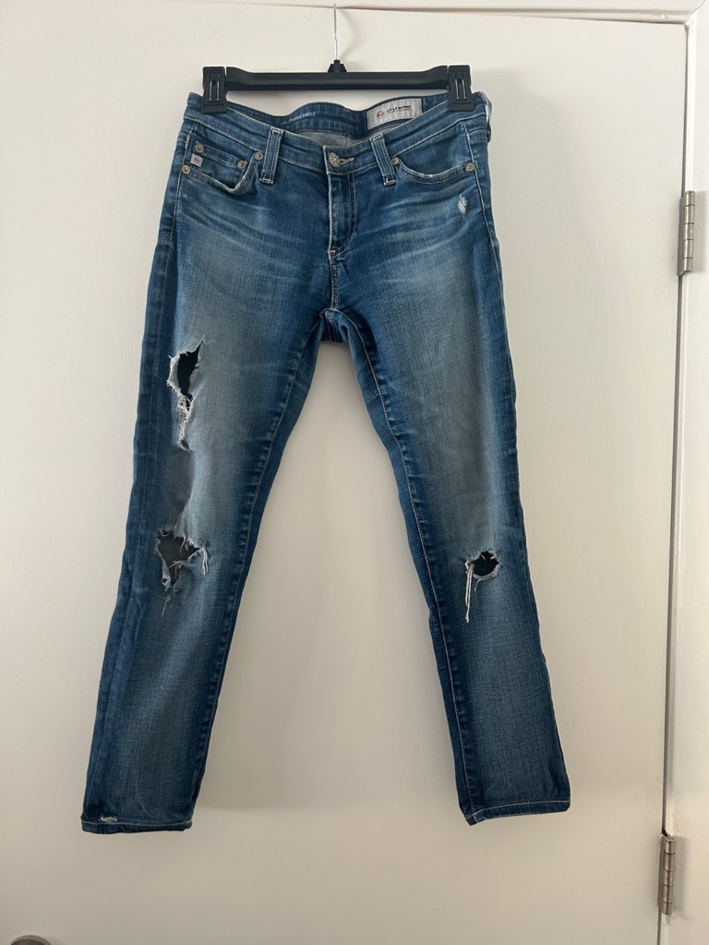AG Adriano Goldschmied Distressed Dark Blue Skinny Jeans
